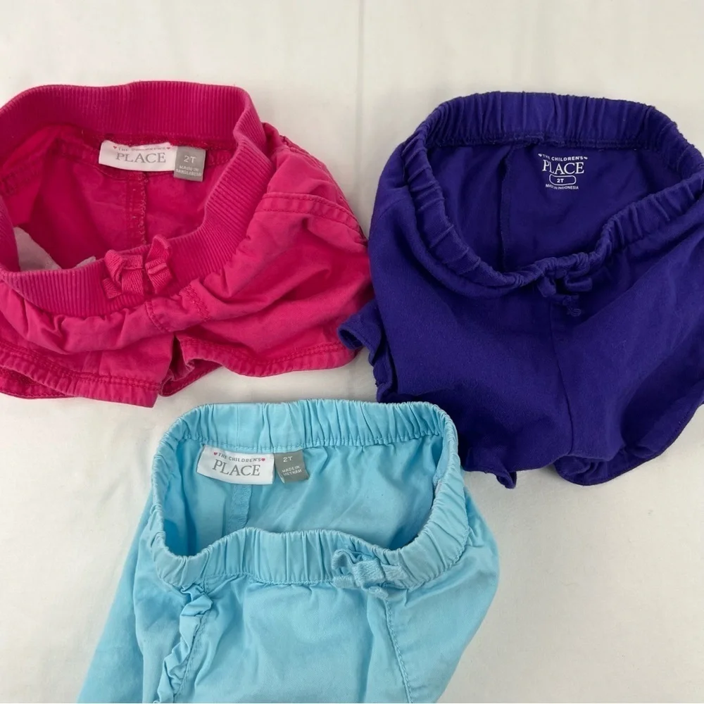Children's Place - 2T - Girl's Shorts - 3 Pack - Pink, Purple, Light Blue